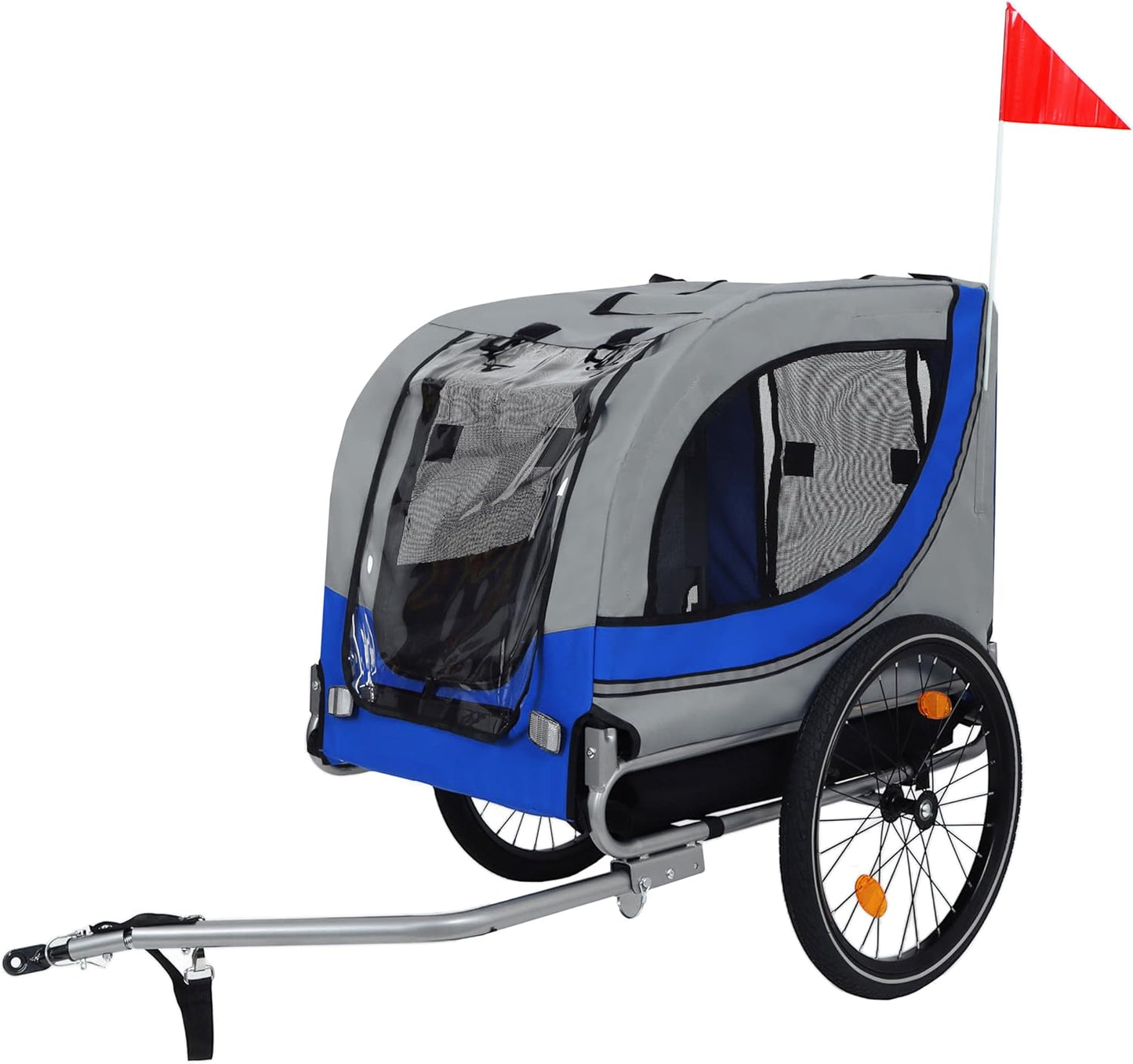 Blue-Grey Large Folding Bike Trailer for Dogs – Heavy-Duty Steel Frame, 66LB Capacity Pet Carrier for All-Terrain Cycling, Jogging & Camping Adventures! - Pawvie