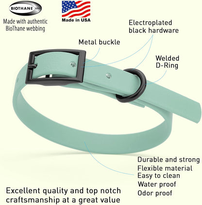 Dogline Biothane Waterproof Dog Collar Strong Coated Nylon Webbing with Black Hardware Odor- Proof for Easy Care Easy to Clean High Performance Fits Small Medium or Large Dogs, Sage Green