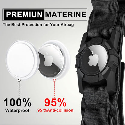 Tactical AirTag Dog Collar Leash Set - Heavy Duty, Adjustable GPS Collar Compatible with Apple AirTag, with Holder & Control Handle for Medium/Large Dogs [ Black, L ]