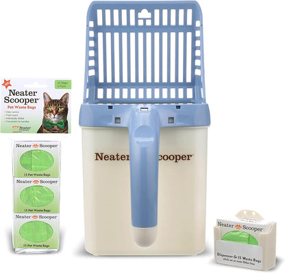 Neater Pet Brands Neater Scooper Standard Cat Litter Scoop, 60 Refill Bags – Mess-Free Cat Litter Scooper with Bag, Spill-Proof Kitty Box Sifter, Bin Doubles as Scoop Holder, For Single-Cat Households