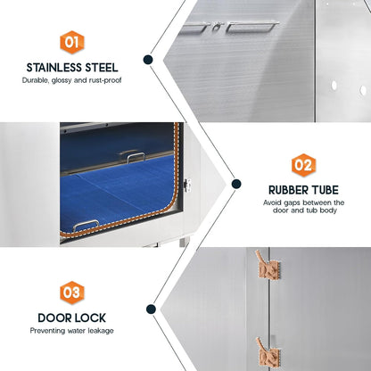 Albott 60 Inch Stainless Steel Dog Washing Station with Anti-Slip Steps, Sprayer, Faucet, Soap Box, Tow Rope – Professional Pet Bathtub for Large Pets, Ideal for Home, Garage, and Grooming(Left)