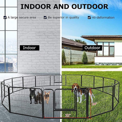 BestPet | Dog Playpen | 24 Inch, 16 Panels | Heavy Duty Metal Pet Exercise Pen | Indoor Outdoor Fence Panels | Rust-Resistant, Removable, Tool-Free Setup | Anti-Skid, Expandable Design