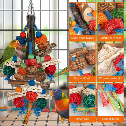 Bird Toys,Parrot Toys Exciting Chewing Fun for Parakeets,Cockatiels,Conures,Lovebirds,African Gray Cockatoos Amazon And Other Small Medium-Sized Parrot Natural Corn Cob Sturdy Nut (old bark)