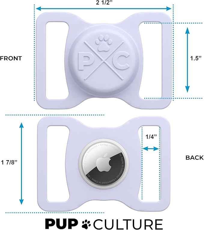 Pup Culture AirTag Dog Collar Holder, Extra-Durable, Lightweight, and Protective AirTag Case for Dog Collar -Track Your Pet Using an Apple AirTag - Dog Collar AirTag Holder- Lavender 1.5 Inch Collar