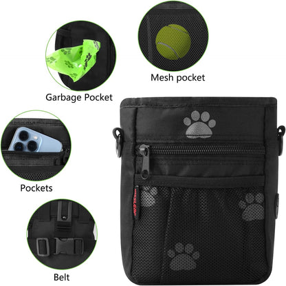 Dog Treat Pouches for Pet Training, Treat Pouches for Pet Training,Large Dog Treat Training Pouch and Dog Clicker,Dog Training Treat Pouch Built-in Poop Bag Dispenser-Black Pattern.