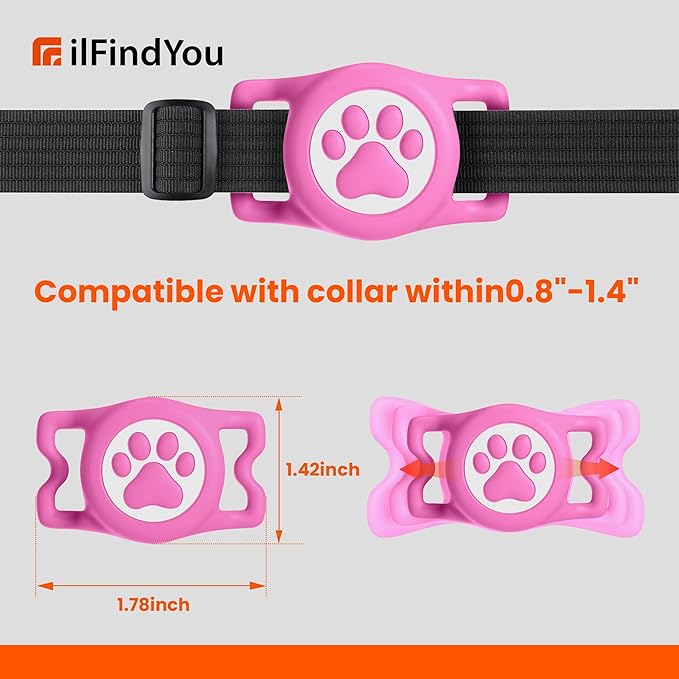 Waterproof Airtag Dog Collar Holder for Apple Air Tag, Silicone Dog Airtag Holder for Dogs & Cat Collars(Rose Red)
