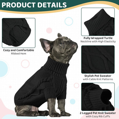 Queenmore Dog Sweater Large Size,Warm Dog Sweaters for Big Dogs,Chunky Knitted Doggy Sweater for Extra Large Dogs Boy Girl, Big Doggie Turtleneck Winter Outfit (Black,2XL)