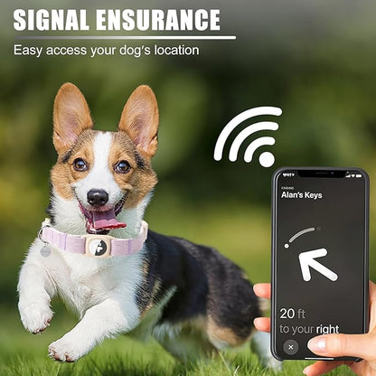 DOGWONG Airtag Cotton Hemp Dog Collar, Heavy-Duty Dog Collar with Airtag Holder Purple Collars Natural Fabric Cute Puppy Necklace for Small Medium Large Dogs