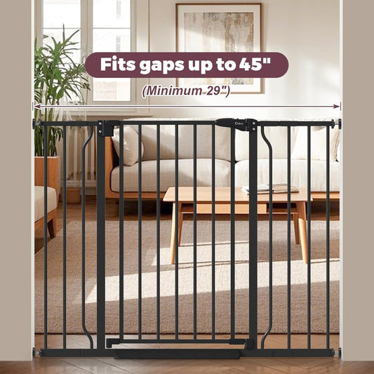 29"-45" Baby Gate for Stairs, Auto Close Stroller Friendly Dog Gate Indoor for Doorways, Pressure Mounted Baby Gate, Easy Walk Through Gate for Children & Pets, Black