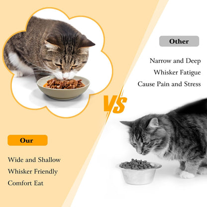 3PCS Cat Food Bowl,Ceramic Cat Dish for Indoor Cats,Wide Shallow Cat Bowls for Dry and Wet Food,Anti Whisker Fatigue Cat Plates for Kitten Cats or Dogs
