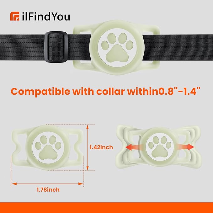 Waterproof Airtag Dog Collar Holder for Apple Air Tag, Silicone Glow Dog Airtag Holder for Dogs & Cats Collars(Luminous)