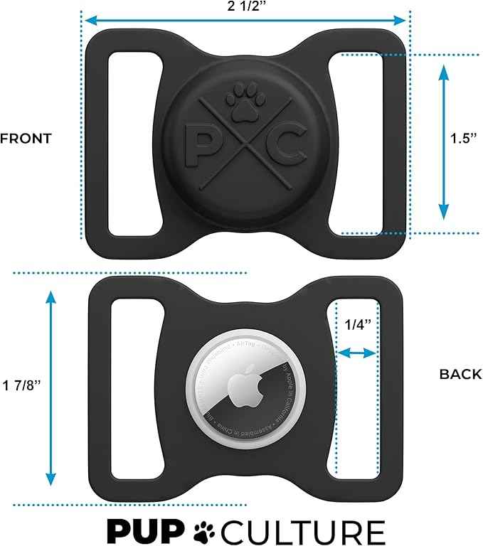 Pup Culture Compatible with AirTag Dog Collar Holder | Durable Protective Case to Help Track Your Pup | for Dog & Cat Collars - Black 1.5in