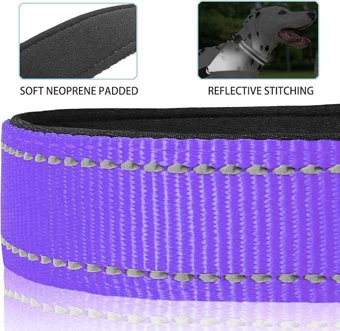 JSXD AirTag Dog Collar, Night Reflective Nylon Dog Collar for Small Medium Large Dogs,Lockable Quick Release Buckle,Padded Breathable Pet Collar with AirTag Holder (Purple, Small(9.4"-12.6"))