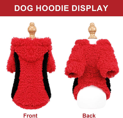 YIKEYO Dog Hoodie Pet Clothes Sweater with Hat Soft and Warm Cold Weather for Small Patchwork Hood(Red, Medium)