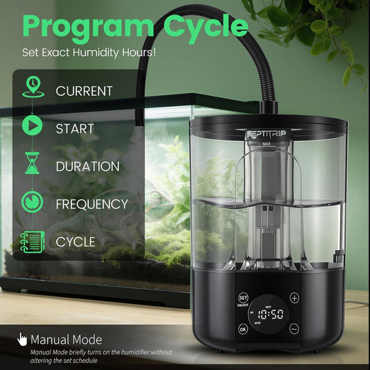 2 in 1 Reptile Fogger Humidifier, 4L Mister with Auto Humidity Control & Timer Function, Remote Control, Touch Screen, Temperature & Humidity Display for Reptiles and Tropical Plants