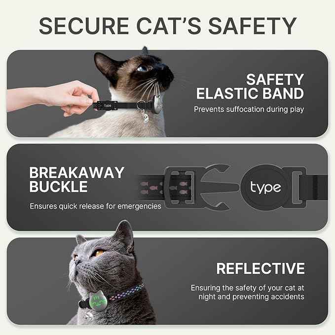 Waterproof Airtag Cat Collar, Breakaway Cat Airtag Collar with Luminous & Reflective Fish Pattern, Lightweight Kitten Collars for Apple Air tag, Hidden GPS Tracker Holder for Cats, Kittens(9-13")