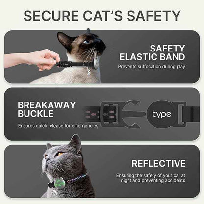 Waterproof Airtag Cat Collar, Breakaway Cat Airtag Collar with Luminous & Reflective Fish Pattern, Lightweight Kitten Collars for Apple Air tag, Hidden GPS Tracker Holder for Cats, Kittens(9-13")