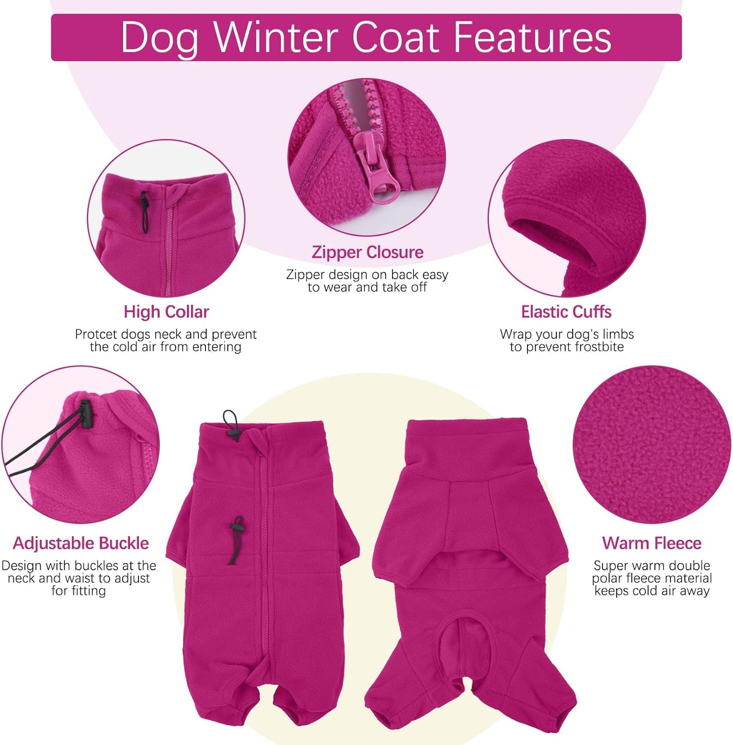ROZKITCH Dog Thermal Bodysuit, Pet Windproof Warm Cold Weather Jacket Vest Cozy Jumpsuit Apparel Outfit Clothes for Large Giant Dog Walking Hiking Sleep Pink 3XL