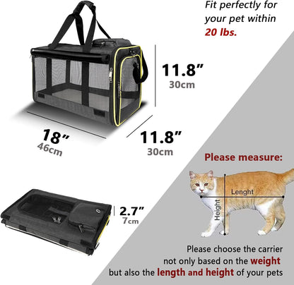 Cat Carriers for Large Cats 20 lbs+ Soft Pet Carrier for Small Dog/Durable 2 Kitty Travel Bag/Medium Big Cats Puppy 15 Pounds/Softside Cat Carrier Large - Pawvie