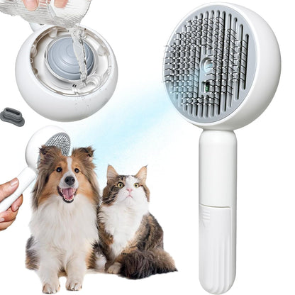 3-in-1 Steam Brush for Cats & Dogs – Hair Removal Comb with One-Click Release & Water Spray – Grooming Brush for Shedding, Long/Short Hair (white brushs-grey)