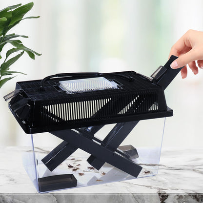 Reptile Cricket Keeper, Transparency Cricket Pen with Tubes, Insect Keeper with Water & Food Bowls for Bearded Dragon Gecko Lizards Chameleon Snake