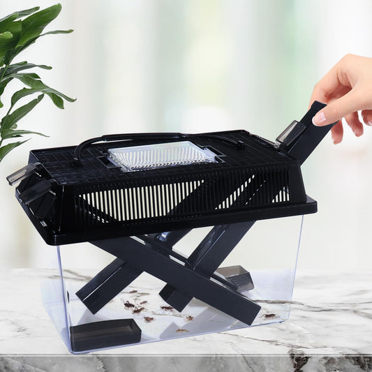 Reptile Cricket Keeper, Transparency Cricket Pen with Tubes, Insect Keeper with Water & Food Bowls for Bearded Dragon Gecko Lizards Chameleon Snake