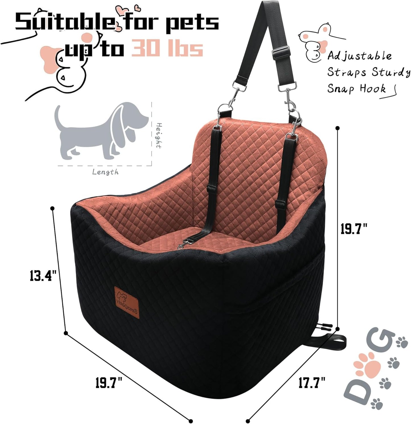 Dog Car Seat for Small/Medium Dogs,Pet Booster Seat with Harness,Memory Foam and Velvet,Safety Comfy Car Travel Pets Carrier,Interior Elevate,Washable and Detachable,Storage Pocket.(H-Black/Brown) - Pawvie