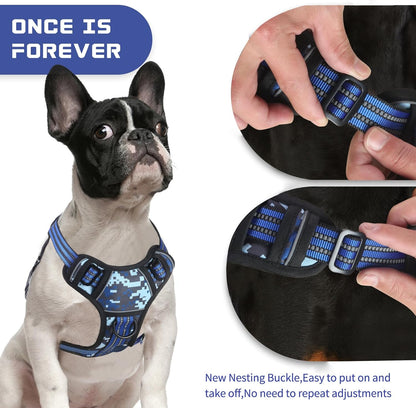 BUMBIN Dog Harness for Large Dogs, No Pull Adjustable No Choke Pet Vest with Dog Leash Fit Smart Reflective Pet Walking Harness for Training Easy Control Soft Handle Blue Camo M