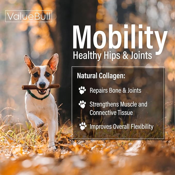 ValueBull Collagen Sticks for Dogs, 6 Inch Medium Chews, Natural Long-Lasting Dog Treats, 200 Count Bulk Pack - Supports Joints, Skin & Coat with Chondroitin & Glucosamine