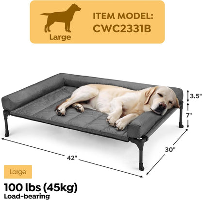 Veehoo Cooling Elevated Dog Bed Add Removable Waterproof Bolster Cushion Mat, Raised Pet Cot with Breathable Teslin Mesh, No-Slip Feet, Dog Couch Bed for Indoor Outdoor, Large, Black Silver