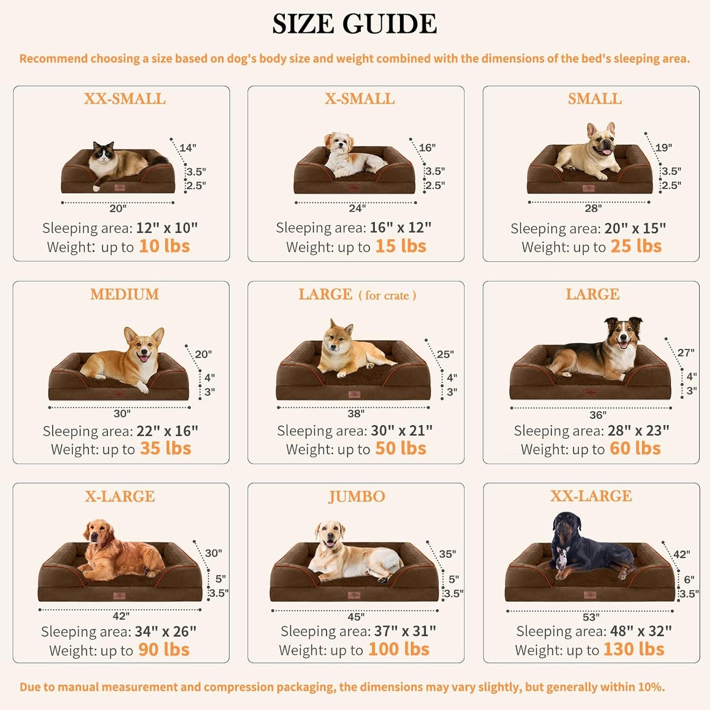 Comfort Expression Small Dog Beds Waterproof Orthopedic Foam Dog Sofa Beds for Medium Dogs Comfy Pet Bed with Washable Removable Cover & Non-Slip Bottom(Small,Chocolate Brown)