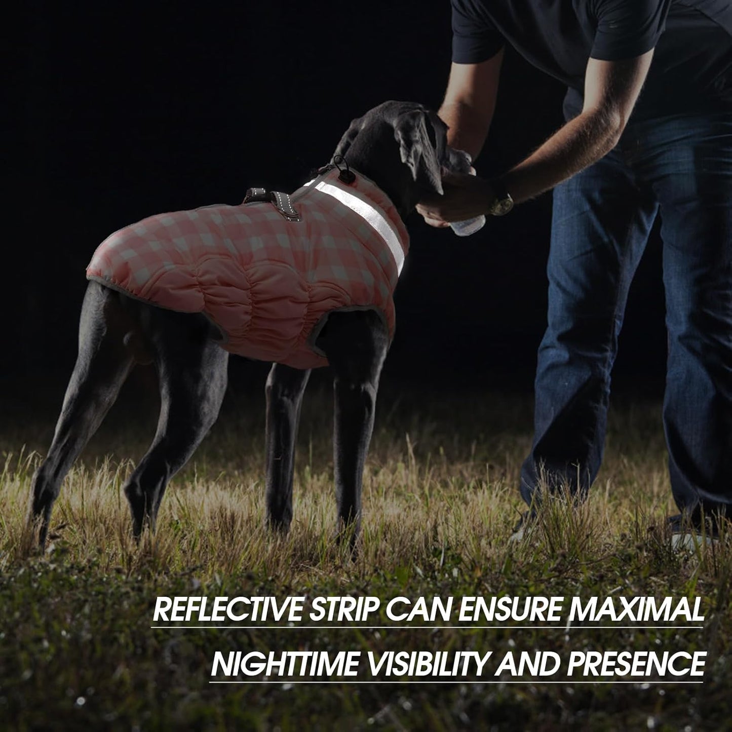 FUAMEY Dog Coat for Large Dogs,Waterproof Dog Winter Jacket with Harness Built in Puppy Cold Weather Coats Reflective Pet Vest with Zipper Warm Fleece Dogs Snowsuit Windproof Pink Plaid XL