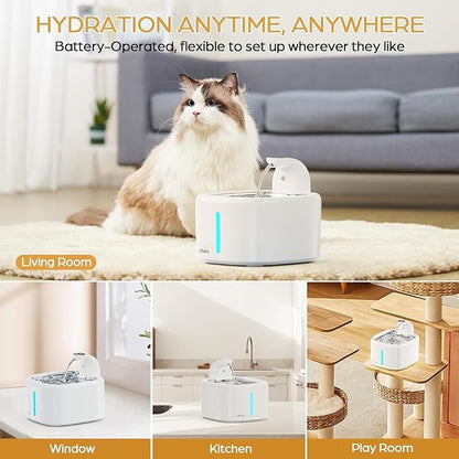 Cordless Cat Water Fountain 4000mAh 45 Days Use-3.5L Large Capacity Automatic Pet Fountain with Smart Sensing Modes, Ultra Quiet <30dB Pump, Pro Filtration System, Easy to Clean -TWCP01