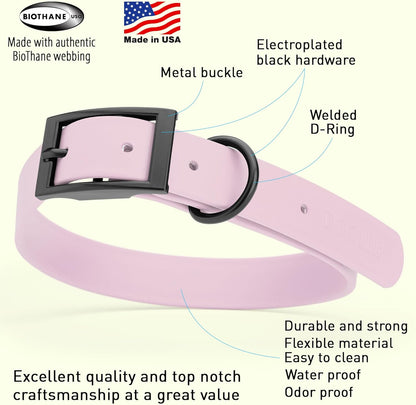 Dogline Biothane Waterproof Dog Collar Strong Coated Nylon Webbing with Black Hardware Odor- Proof for Easy Care Easy to Clean High Performance Fits Small Medium or Large Dogs, Pastel Purple