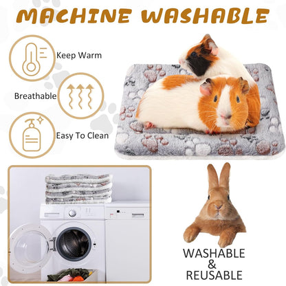 4 Pack Ultra Soft Dog Cat Bed Mat with Cute Prints Reversible Fleece Dog Crate Kennel Pad Cozy Washable Thickened Hamster Guinea Pig Pet Bed Mat for Small Animals(13 x 10 Inches,Light Gray)