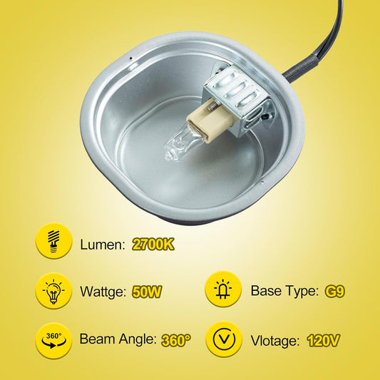 G9 Reptile Heat Lamp Combo Kit- 50W UVA Basking Bulb & Low Profile Tank Hood for Bearded Dragons Turtles Lizards Leopard Geckos | Terrarium Heating Lamp with Safety Mesh & Warm White Bulb