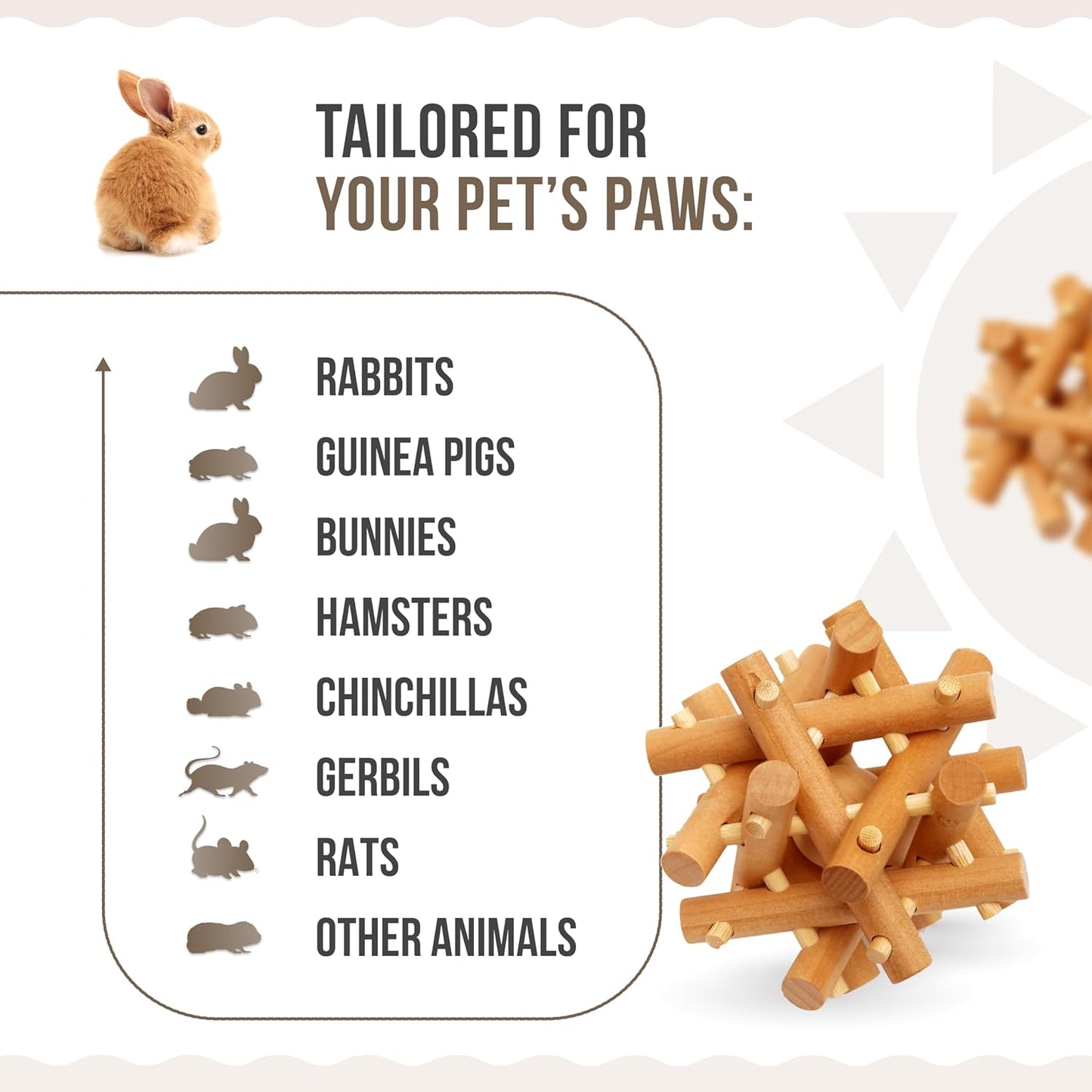 Wooden Chewing Toy for Small Animals, Natural Wood for Rabbit, Guinea Pig, Bunny, Chinchilla (Colorless)