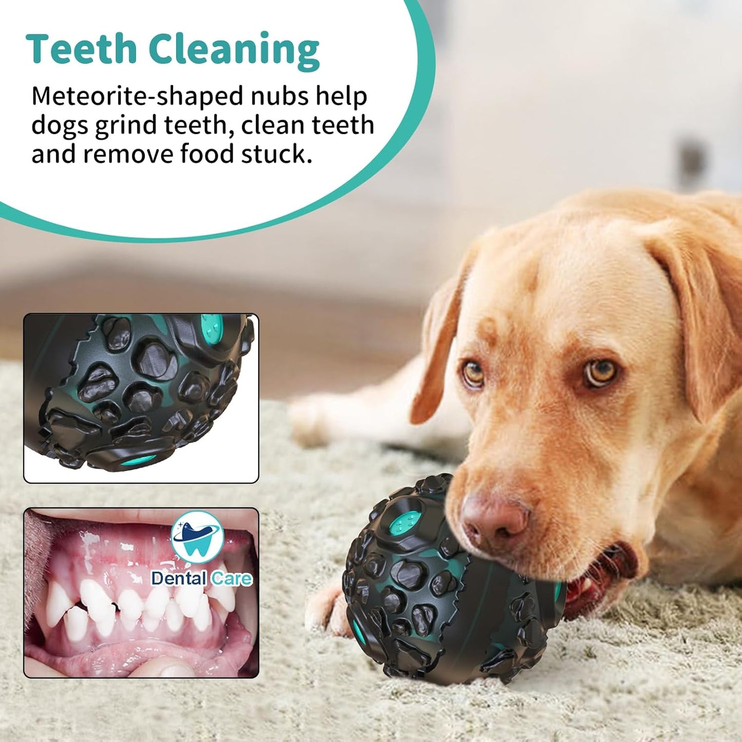 Dog Ball for Aggressive Chewers - Interactive Dog Toy Balls Fun Squeaky Sound to Keep Them Busy, Durable for Small Medium Large Breeds, Rubber Pet Chew Toys, As Seen on TV, Black & Lake Blue