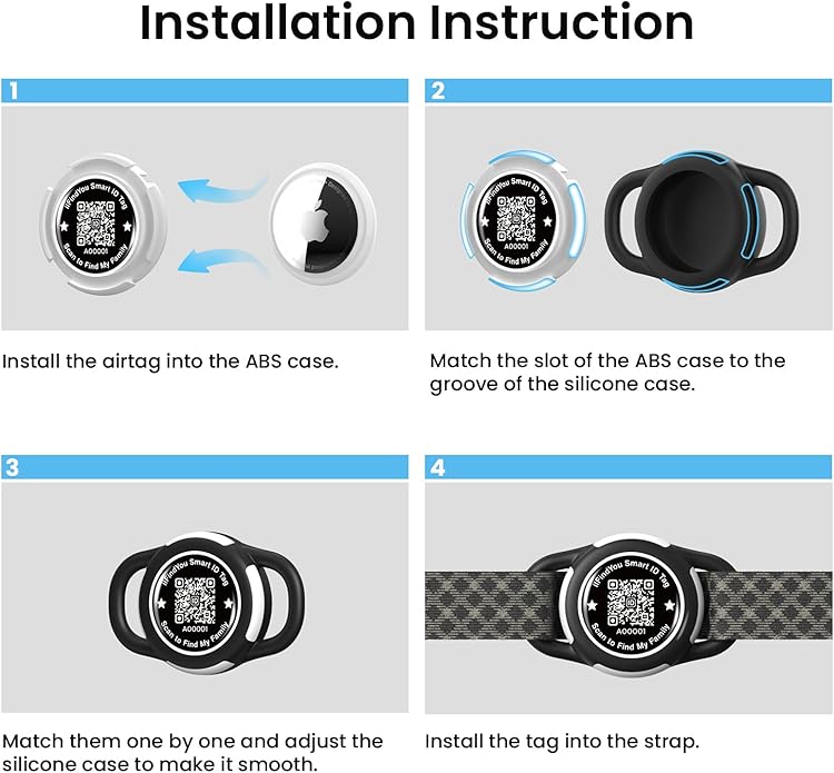 Waterproof AirTag Dog Collar Holder for Apple AirTag QR Code