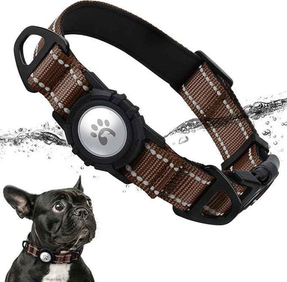 TagME Airtag Dog Collar,Waterproof Reflective Pet Collar with Airtag Holder,Soft Padded and Double D-Rings for Small Dogs,Brown