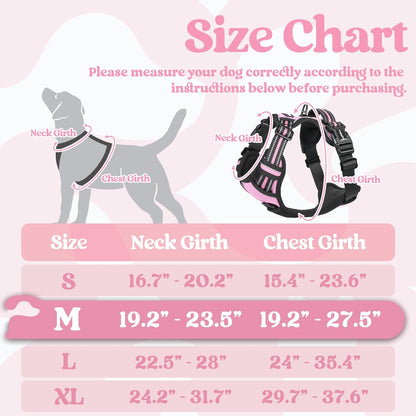 rabbitgoo Dog Harness Medium Sized, No Pull Pet Harness with 3 Buckles, Adjustable Soft Padded Vest with Control Handle, Walking Reflective Pet Vest for Medium Dogs, Pink, M
