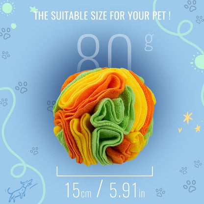Pet Snuffle Ball, Puzzle Sniffing Interactive Dog Ball for Blind Dogs Training Stress Relief Dog Enrichment Toys Treat Machine Washable (15cm, Yellow Orange Green)