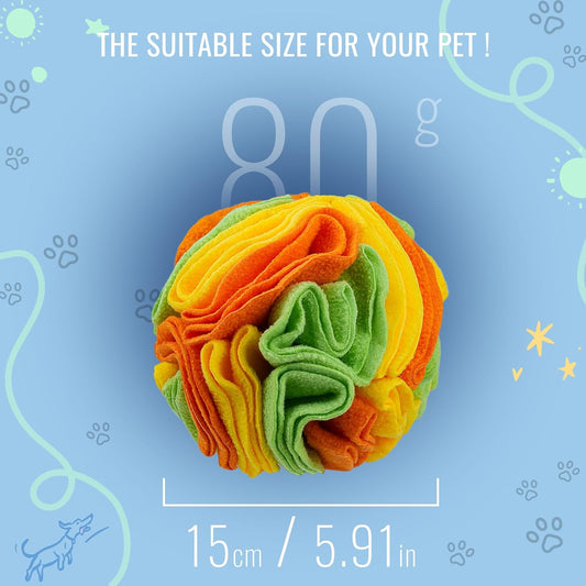 Pet Snuffle Ball, Puzzle Sniffing Interactive Dog Ball for Blind Dogs Training Stress Relief Dog Enrichment Toys Treat Machine Washable (15cm, Yellow Orange Green)