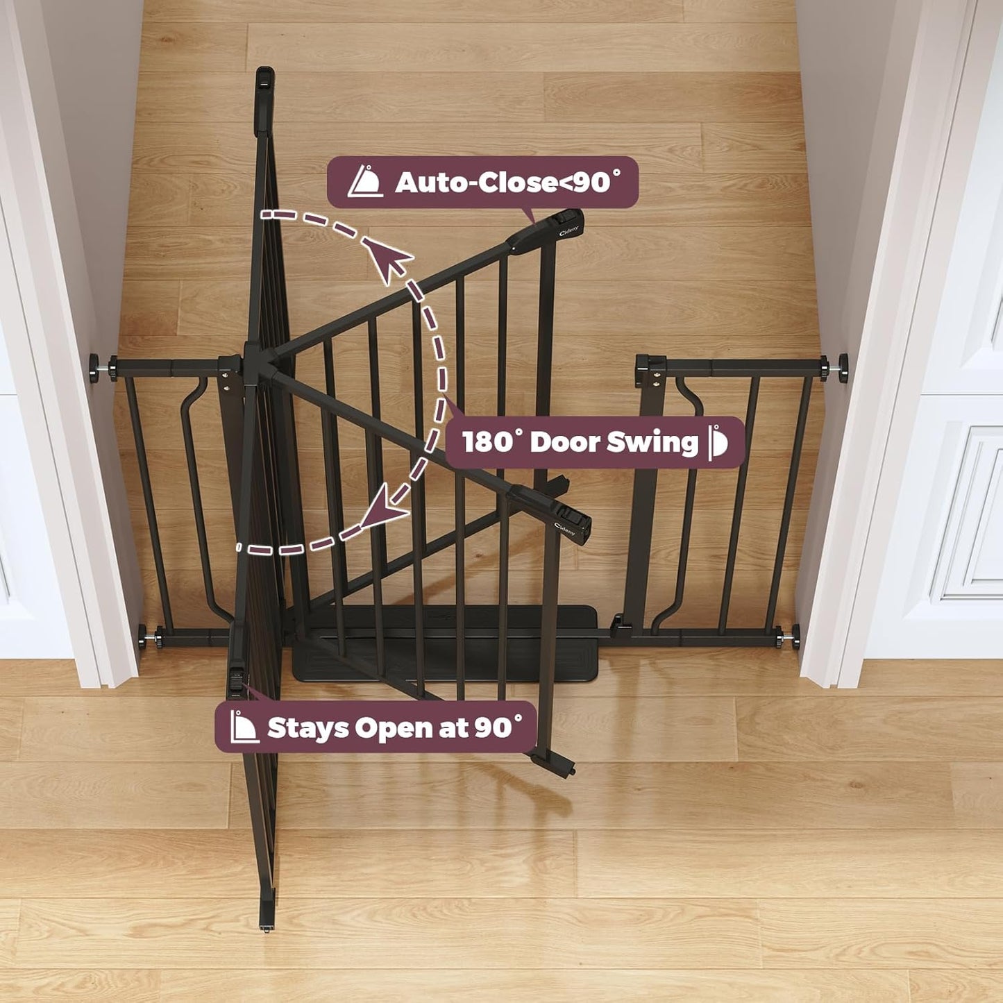 29"-40" Baby Gate for Stairs, Auto Close Stroller Friendly Dog Gate Indoor for Doorways, Pressure Mounted Baby Gate, Easy Walk Through Gate for Children & Pets, Black