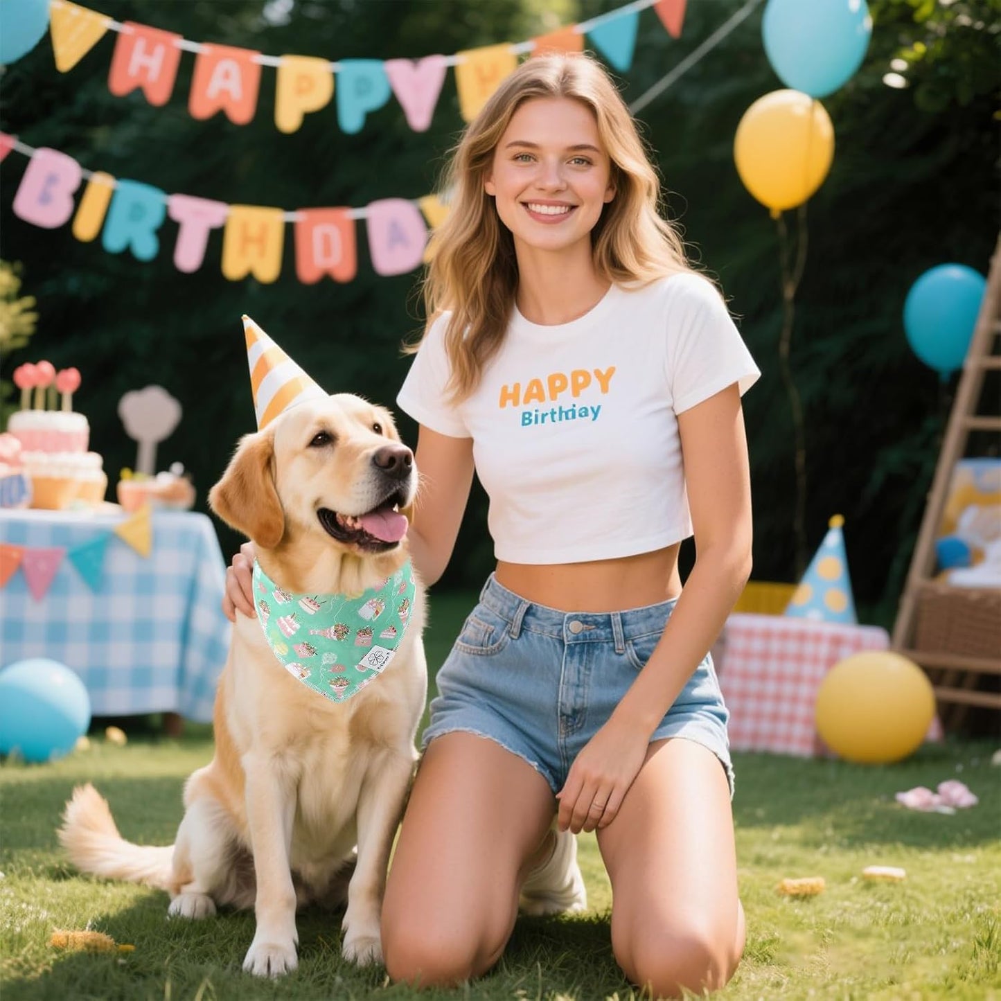 E-Clover Dog Birthday Cake Dog Bandanas White Green Scarf for Dogs Boy Girl Cute Costumes Accessories for Medium Large Dogs