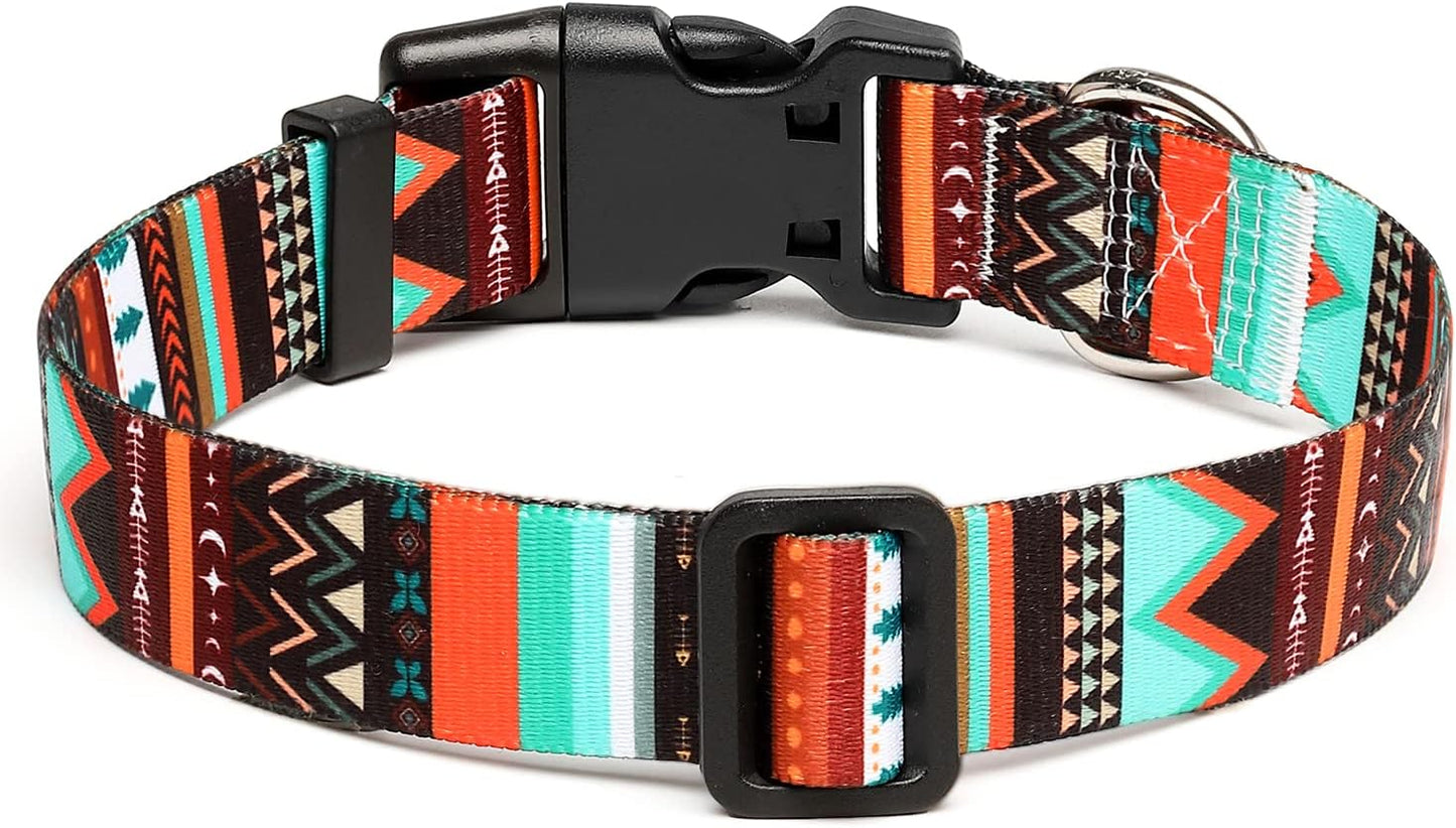 Mercano Adjustable Dog Collar - Special Design Patterns, Soft Nylon Comfortable Durable Pet Collar for Small Medium Large Dogs (S, Tribal Green)