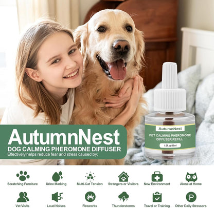 Dog Calming Pheromone Diffuser Refills, 4 Pack 48ml, Helps Dogs Relieve Anxiety, Reduce Stress, Aggression, Barking, Chewing, Scratching, Supports Dogs Travel, Vet Visits, Separation, Loud Noises