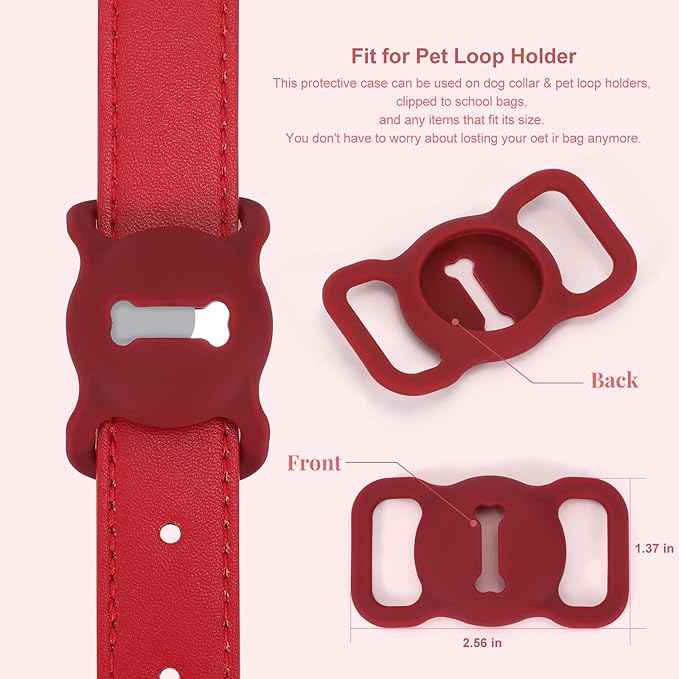 Airtag Leather Dog Collar for Small Medium Large Dog Adjustable Soft Padded Air Tag Puppy Collar Heavy Duty Metal Buckle Collar with Anti-Lost Airtag Holder Protective Case,XS,Red