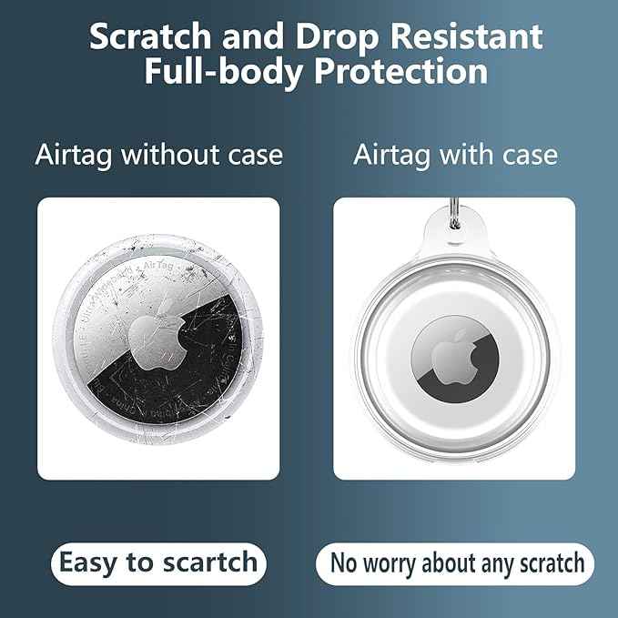 4 Pack IPX8 Waterproof Compatible with AirTag Keychain Holder Case, Lightweight, Anti-Scratch, Easy Installation,Soft Full-Body Shockproof for Luggage,Keys, Dog Collar (Pink/Clear/Red/Purple)