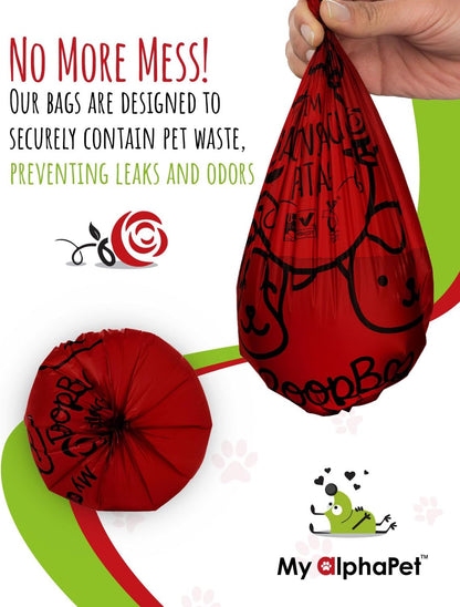 Compostable Dog Poop Bags, Cornstarch Eco-Friendly, HOME COMPOST NF T 51-800, 240 Count, Large Size Bag 9x13 Inches, 16 Unscented Refill Rolls, Leak-proof, Plantbased, GM-Free Corn (Red)